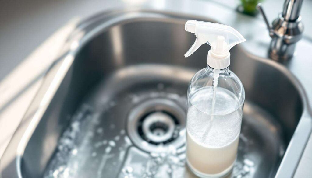 The soap-and-vinegar spray unclogs drains: how two basics melt buildup naturally