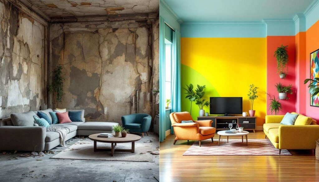 Before and after: a run-down bedroom reborn through color